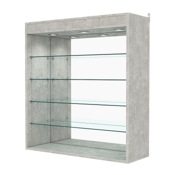 Витрина настенная с регулировочными полками №4-4ГГ-РЕГ с зеркалом и с подсветкой, Метрополитан Грей