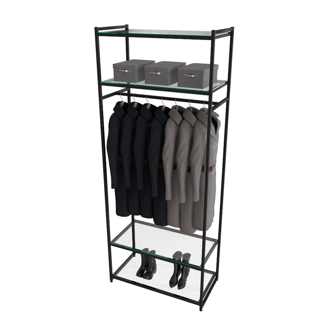 Стеллаж для одежды AС2290-15-Ч со стеклом 220х90х45