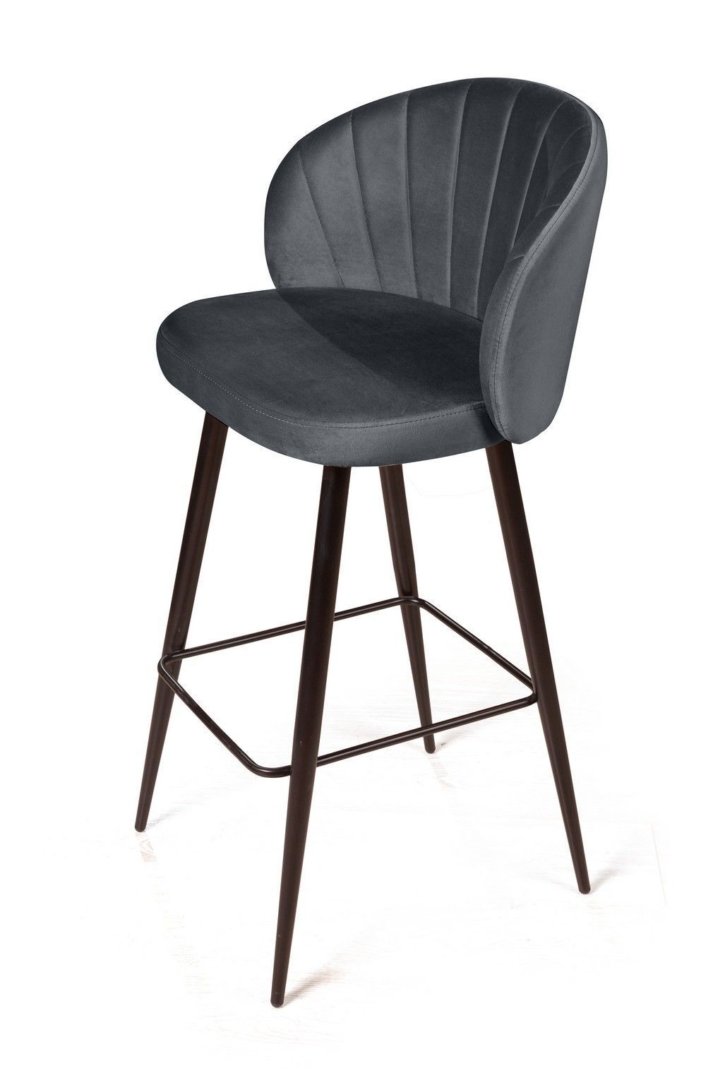 Стул барный Монблан, бархат светло-серый 26 / черный конус