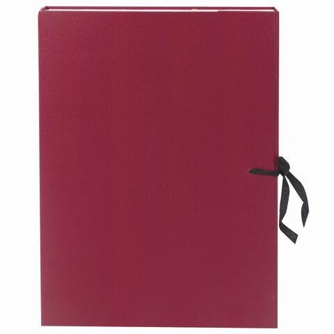 Короб архивный А4 (240х330 мм), 70 мм, 2 завязки, бумвинил, до 600 листов, бордовый, 122036