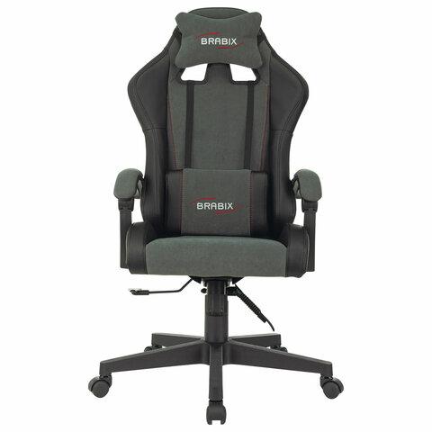 Кресло компьютерное BRABIX "Striker GM-121", синхромеханизм, 2 подушки, экокожа/велюр, черное/серое, 532961