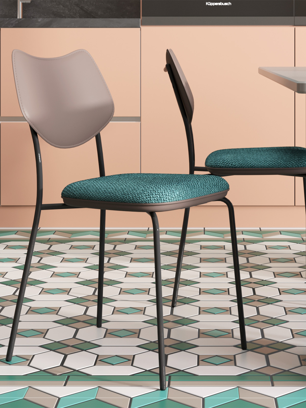 Стул обеденный Casey темно-бирюзовый с серой экокожей