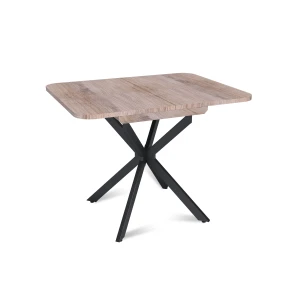 Стол Твист раздвижной (100+30) дуб эндгрейн / опоры черные