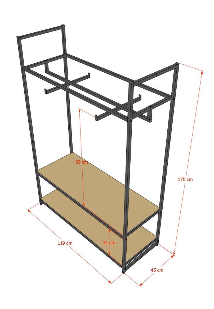 Стеллаж для одежды в стиле Лофт A17120-08-ЧЧ[ (170х120х45)