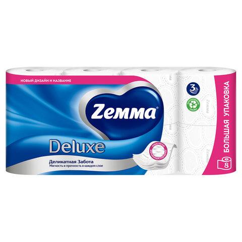 Бумага туалетная 3-слойная 8 рулонов (8х18 м), белая, ZEMMA/ZEWA Deluxe, 53661