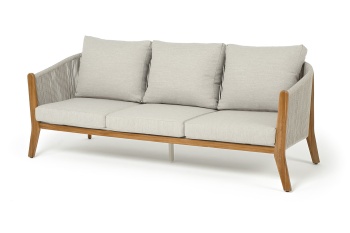 "Сидней" диван 3-местный плетеный из роупа, основание тик, каркас алюминий бежевый, роуп бежевый, ткань бежеваяцвет Бежевый