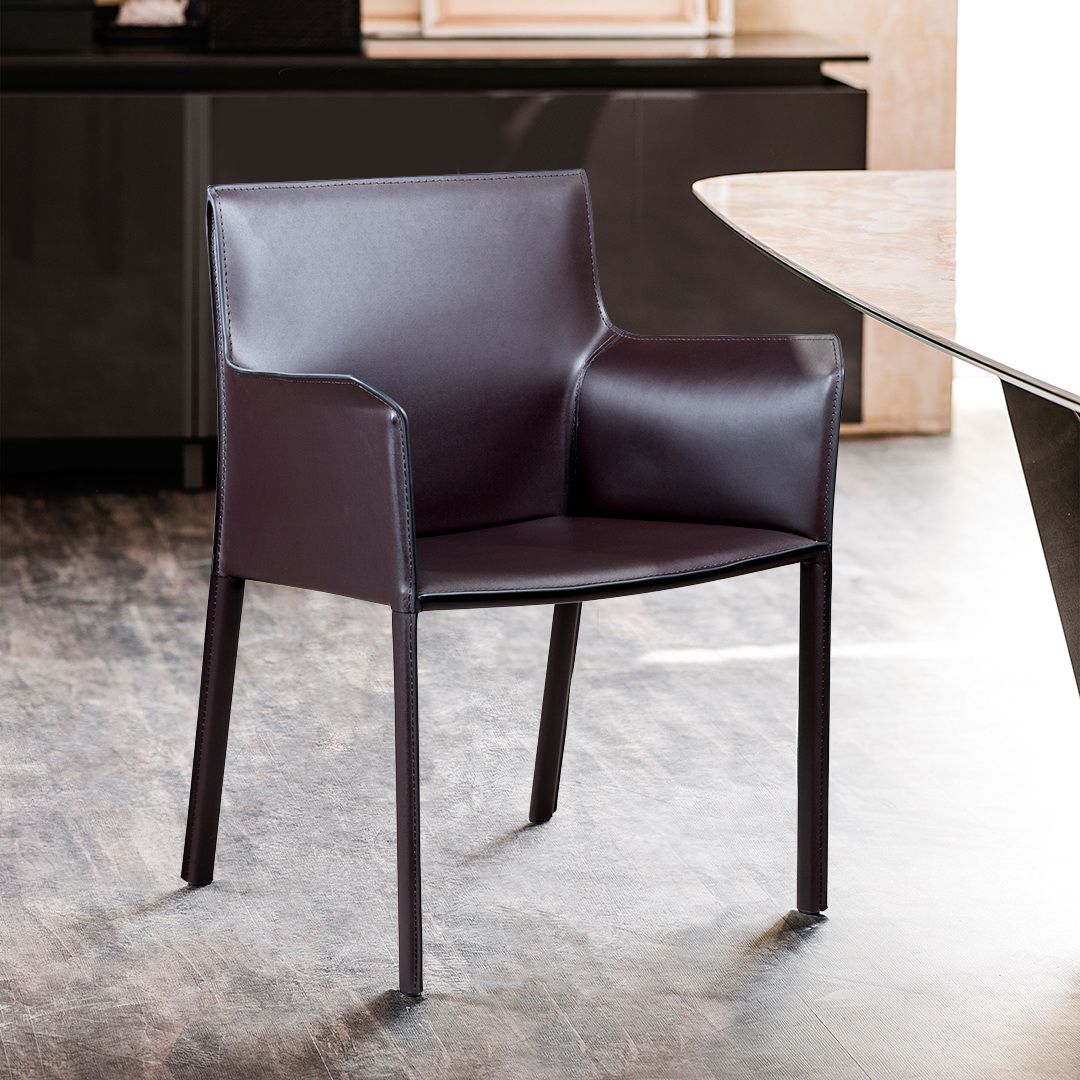 Стул с подлокотниками Барри, кожа коричневый