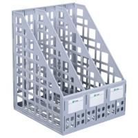 Лоток вертикальный для бумаг СТАММ (245х240х300 мм), 3 отделения, сетчатый, сборный, серый, ЛТ80