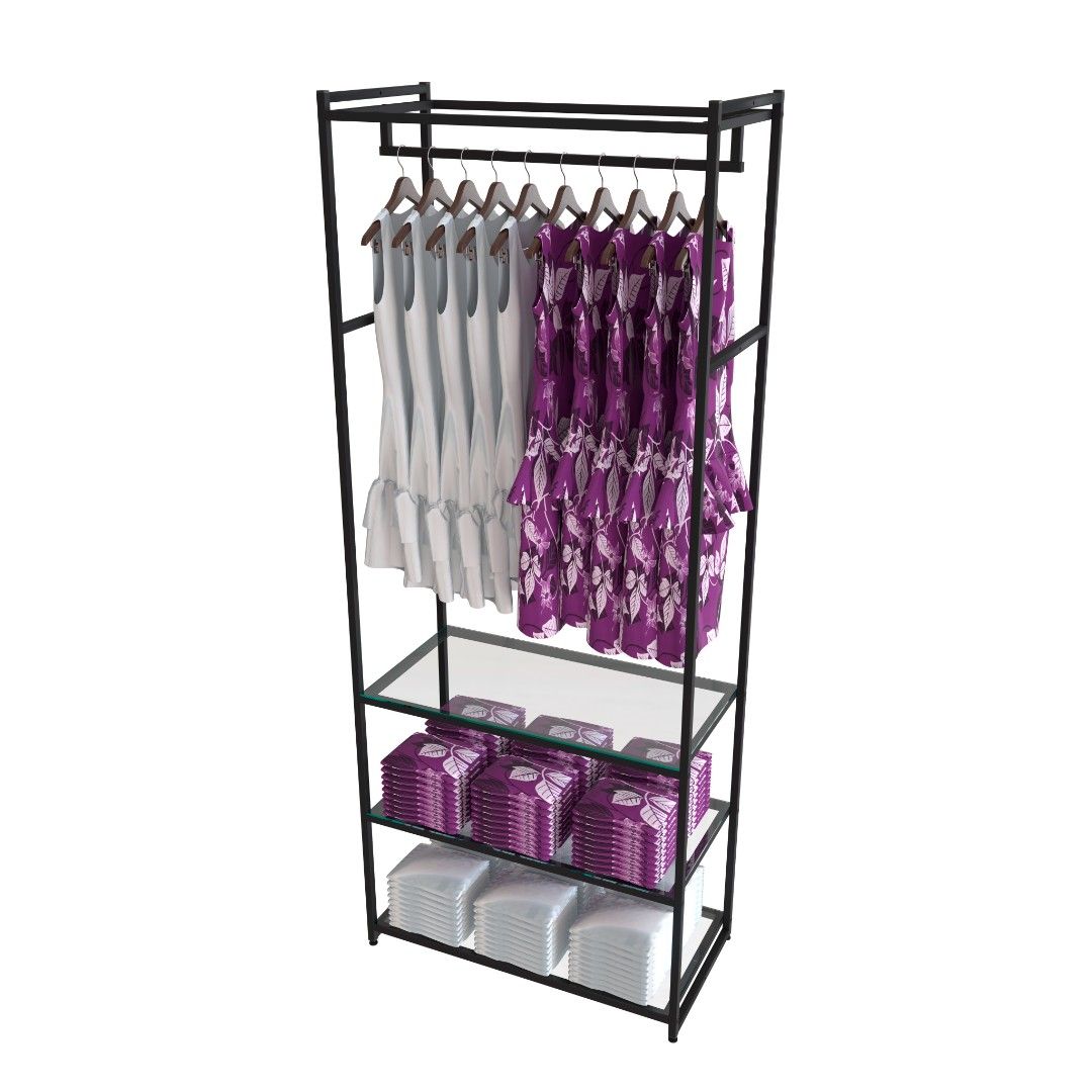 Стеллаж для одежды AС2290-11-Ч со стеклом 220х90х45