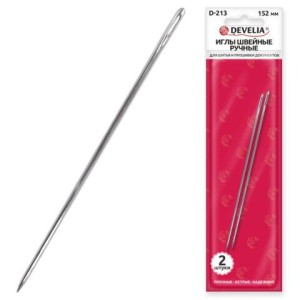 Иглы для шитья и прошивки документов D-213 ручные (цыганские), длина 150 мм, 2 штуки, DEVELIA, 700399