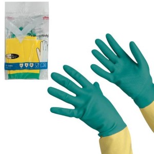 Перчатки МНОГОРАЗОВЫЕ латексные VILEDA, х/б напыление, СВЕРХПРОЧНЫЕ (неопрен), размер 9,5-10, XL (оч большой), зелено-желтые, 130 г, 174309