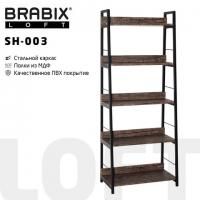 Стеллаж на металлокаркасе BRABIX "LOFT SH-003", 600х350х1500 мм, 5 полок, цвет морёный дуб, 641234