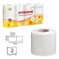 Бумага туалетная бытовая, спайка 8 шт., 2-х слойная, (8х19 м), LAIMA/ЛАЙМА, белая, 126905