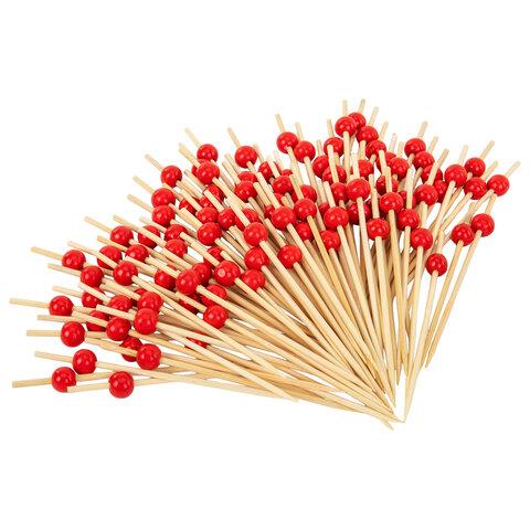 Шпажки-пики для канапе бамбуковые форма "Жемчужина красная" 12 см, 100 шт., BOOMHOUSE (БУМХАУС), 701968