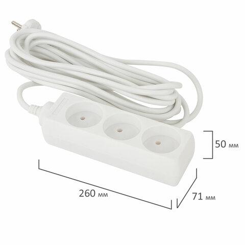 Удлинитель сетевой SONNEN U-135, 3 розетки, без заземления, 6 А, 5 м, белый, 511430