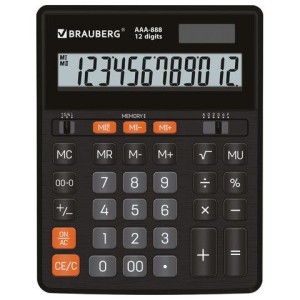 Калькулятор настольный BRAUBERG AAA-888 (202x159 мм), 12 разрядов, ЧЕРНЫЙ, двойное питание, 273981