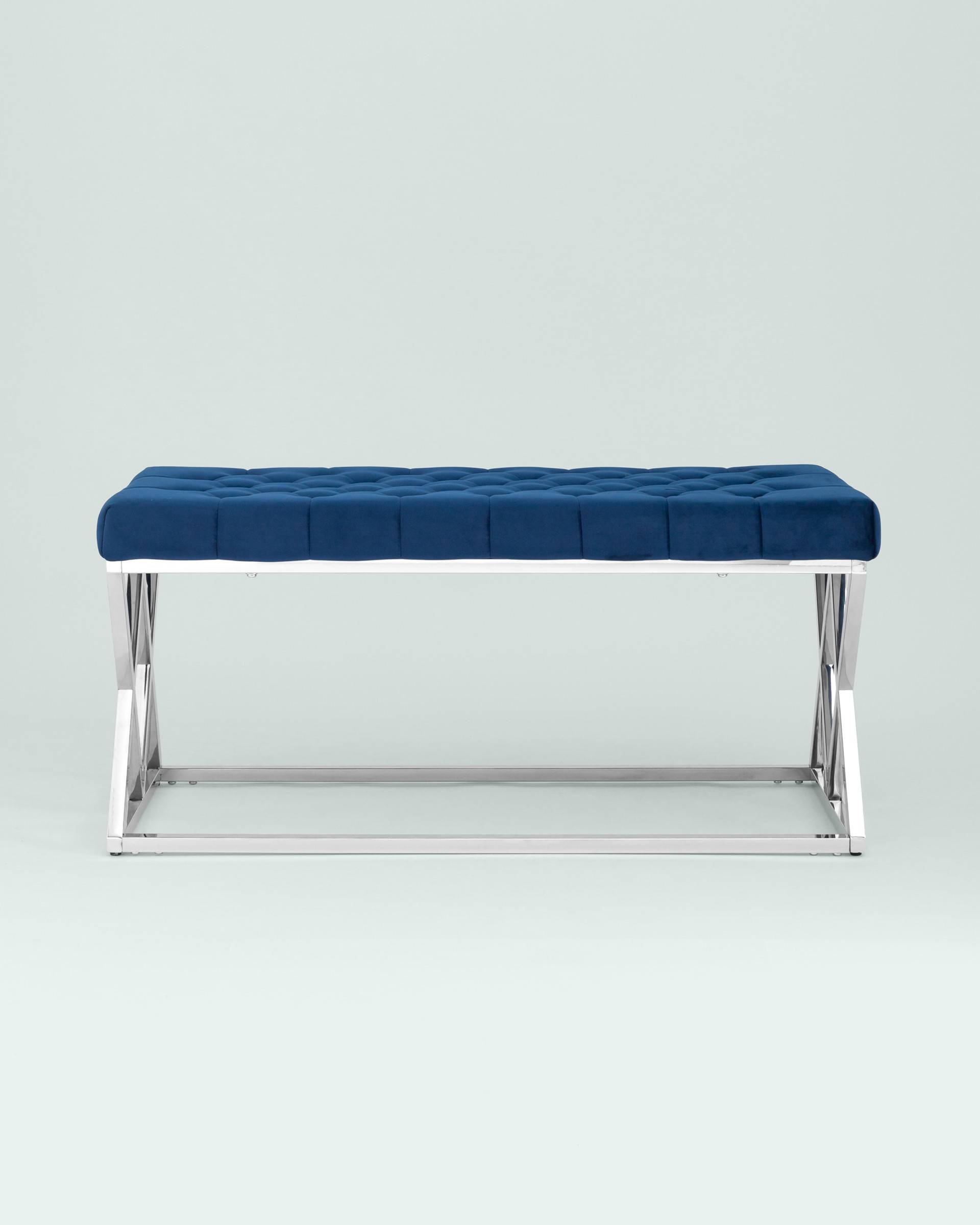 Банкетка ИНСИГНИЯ велюр синий сталь серебро