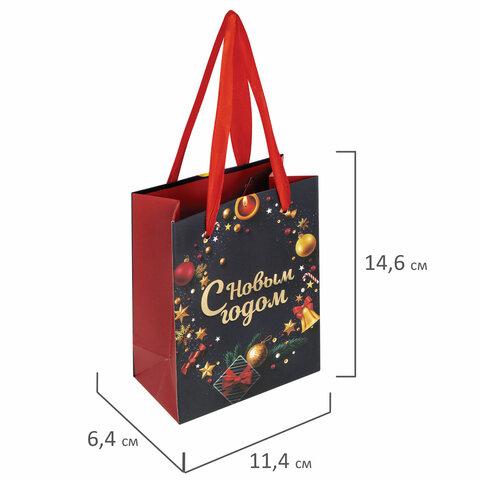 Пакет подарочный новогодний 11,4x6,4x14,6 см ЗОЛОТАЯ СКАЗКА "New Year" фольга, чёрный/красный, 608228