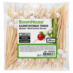 Шпажки-пики для канапе бамбуковые форма "Жемчужина белая" 12 см, 100 шт, BOOMHOUSE, 701966