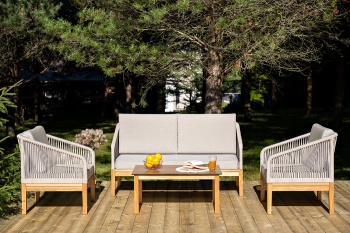 "Канны" лаунж-зона 4-местная из роупа со столиком "Канны" цвета "дуб", основание дуб, роуп бежевыйцвет Бежевый