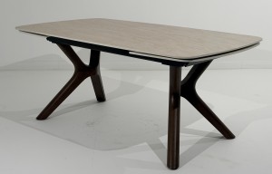 Стол КИРАН (KIRAN) 180 БЕЖЕВЫЙ МРАМОР (MATTE SICILY BEIGE SOLID CERAMIC) / Орех темный, ®DISAUR
