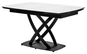 Стол ФОГГИЯ (FOGGIA) 140 цвет KL-99 Белый мрамор матовый, итальянская керамика/ ЧЕРНЫЙ, ®DISAUR