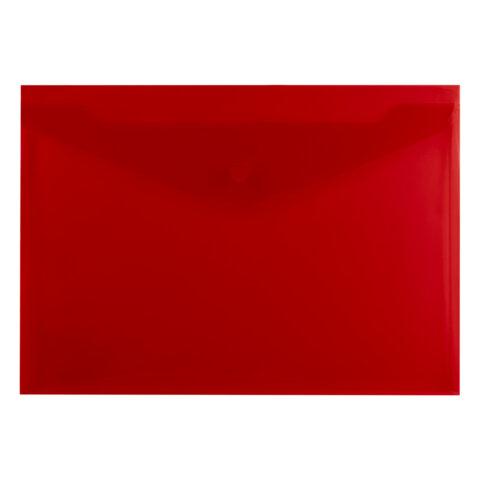 Папка-конверт с кнопкой прозрачная А4, BRAUBERG "UNIVERSAL", до 100 листов, красная, 0,15 мм, 273073