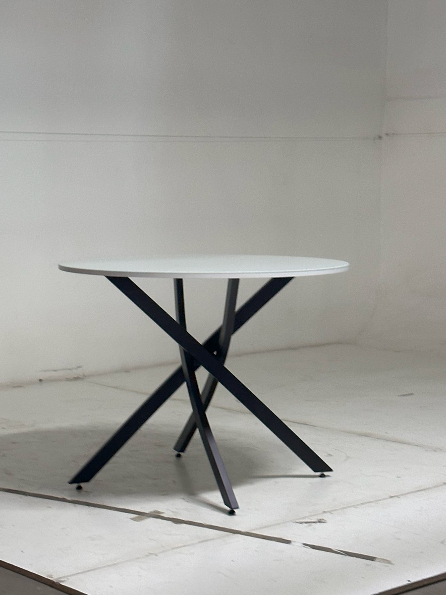 Стол ДАРИО D100 Белый, стекло/ Черный каркас