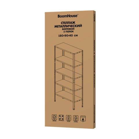 Стеллаж металлический BOOMHOUSE (БУМХАУС), 1800x900x400 мм, 5 полок, нагрузка на стеллаж до 150 кг, серебристый, 291421
