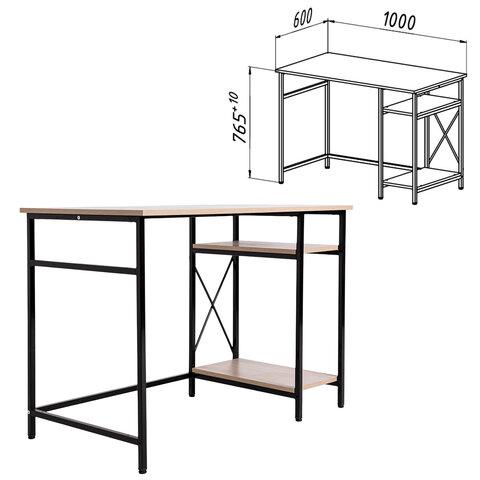 Стол BRABIX "SMART CD-018", 1100х600х765 мм, ЛОФТ, 2 полки, металл/ЛДСП ясень шимо светлый, каркас черный, 641945