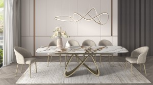 Стол ПАЛАСИО (PALACIO) 180 цвет KL-188 Контрастный мрамор матовый, итал керамика/ ШАМПАНЬ, ®DISAUR