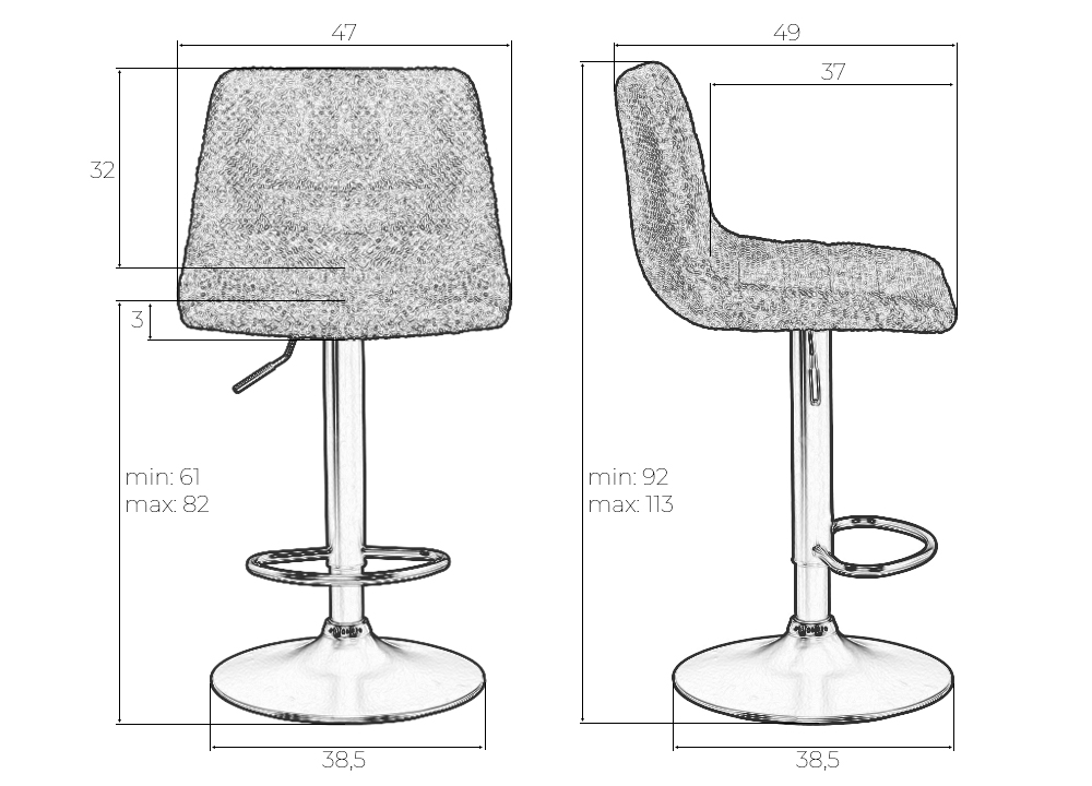 Набор 2 шт Стул барный DOBRIN TRAVIS, серый (VIVALDI15)