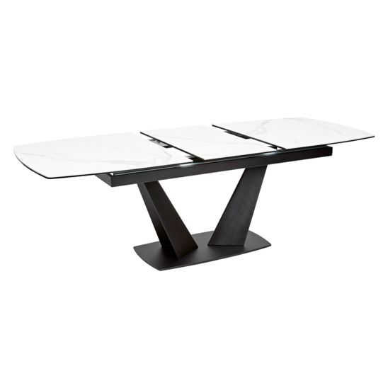 Стол Acuto 2, белый мрамор матовый, керамика/ черный каркас