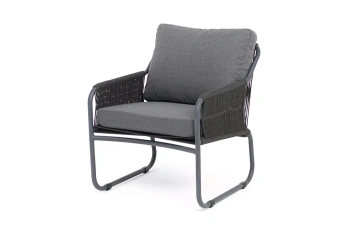 "Ането" кресло плетеное из роупа, каркас алюминий темно-серый (RAL7024) муар, роуп темно-серый круглый, ткань темно-серая 027цвет Темно-серый