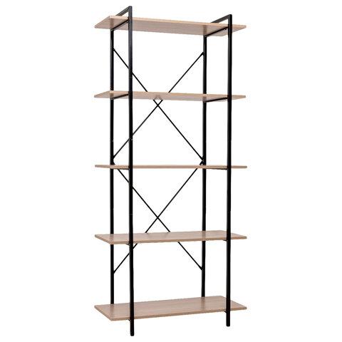 Стеллаж BRABIX "SMART SH-004", 790х360х1950 мм, ЛОФТ, 5 полок, металл/ЛДСП ясень шимо светлый, каркас черный, 641943