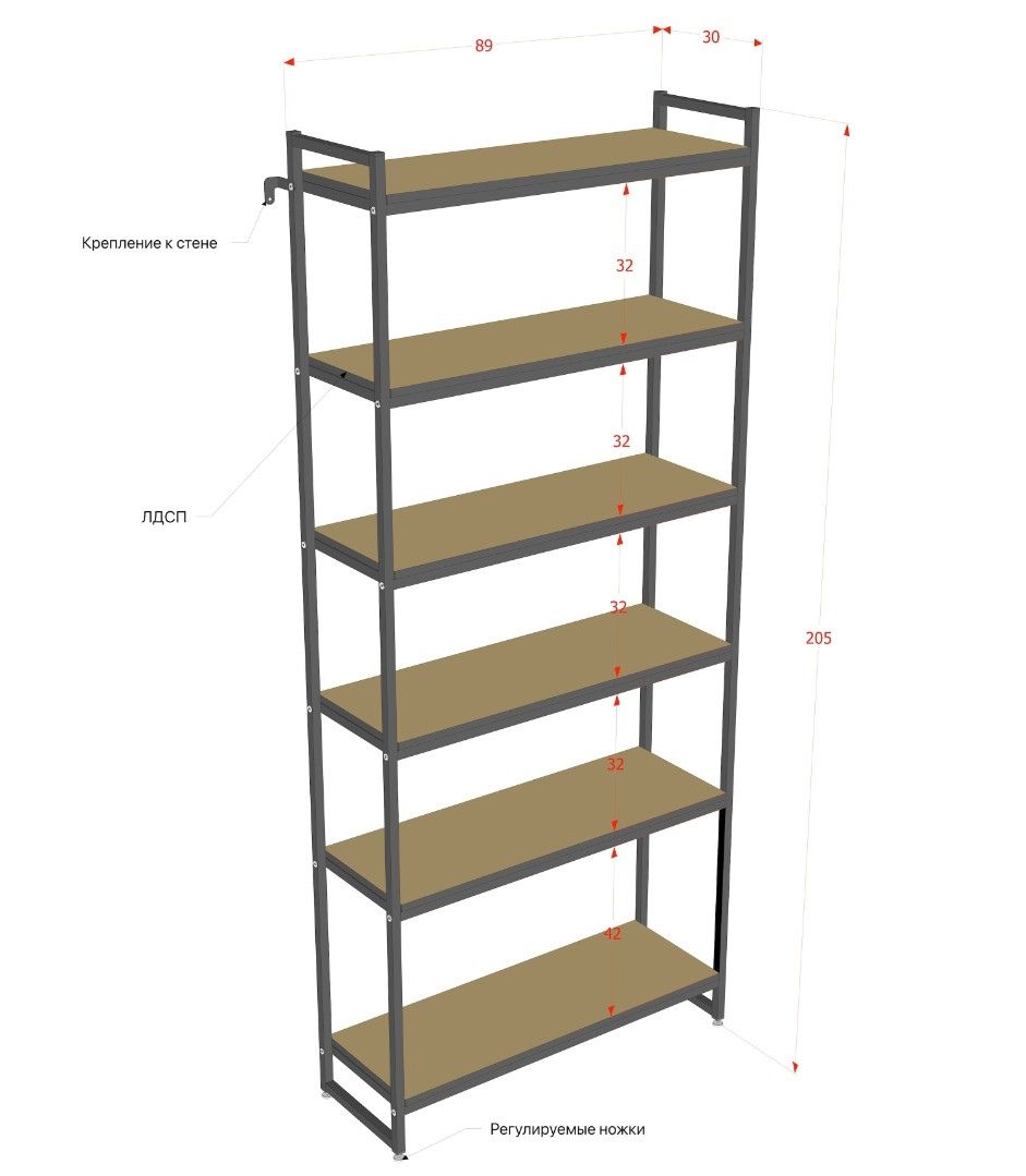 Стеллаж лофт ПБ-2009Ч с белыми полками