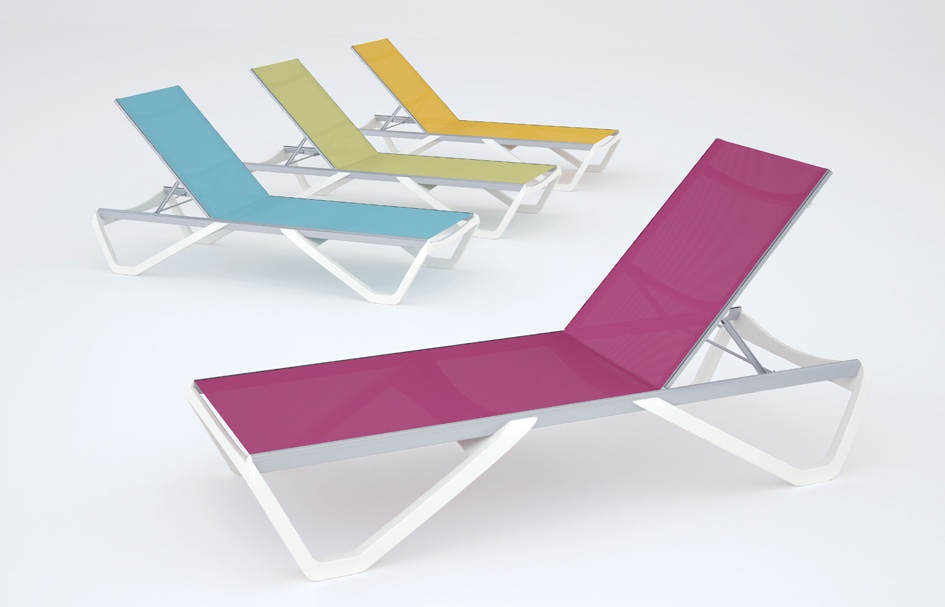 Шезлонг-лежак металлический Wave белый, бирюзовый