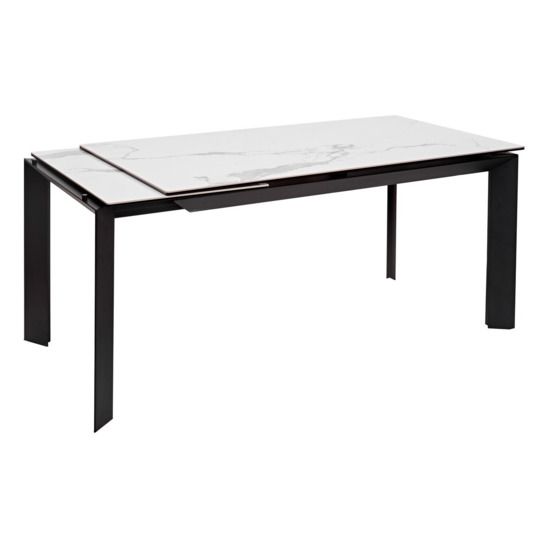 Стол Cremona 140, белый мрамор глянцевый, керамика/ черный каркас