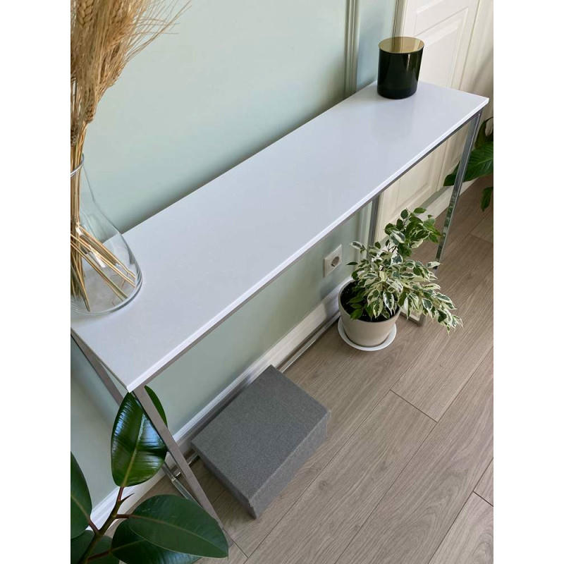 Журнальный столик искусственный камень гранит белый/каркас хром