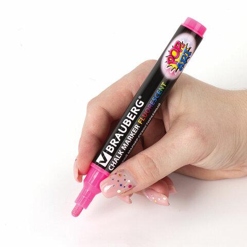 Маркеры меловые BRAUBERG "POP-ART", НАБОР 4 шт., сухостираемые, для гладких поверхностей, 5 мм, АССОРТИ, 151535