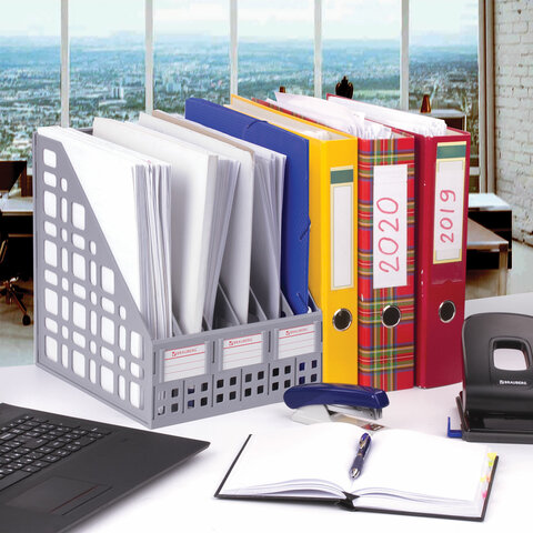 Лоток вертикальный для бумаг BRAUBERG "MAXI Plus", 240 мм, 6 отделений, сетчатый, сборный, серый, 237016