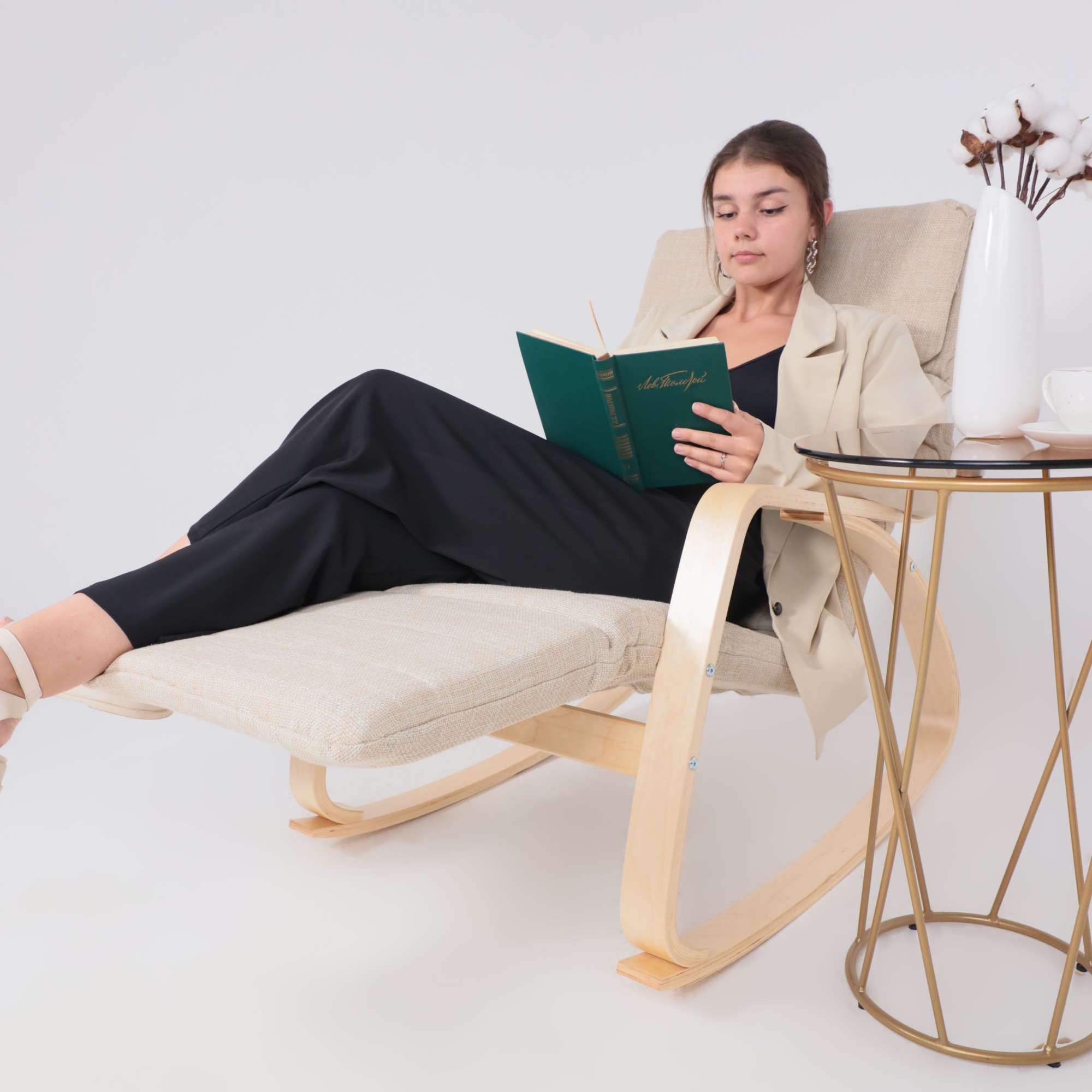 Кресло-качалка Smart, бежевый, ткань