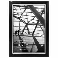 Рамка 10х15 см небьющаяся, багет 14,6 мм, пластик, BRAUBERG "Original Line", черная/серебро, 391233