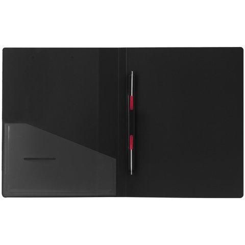 Папка с металлическим скоросшивателем и внутренним карманом BRAUBERG "Contract", черная, до 100 л., 0,7 мм, 221781