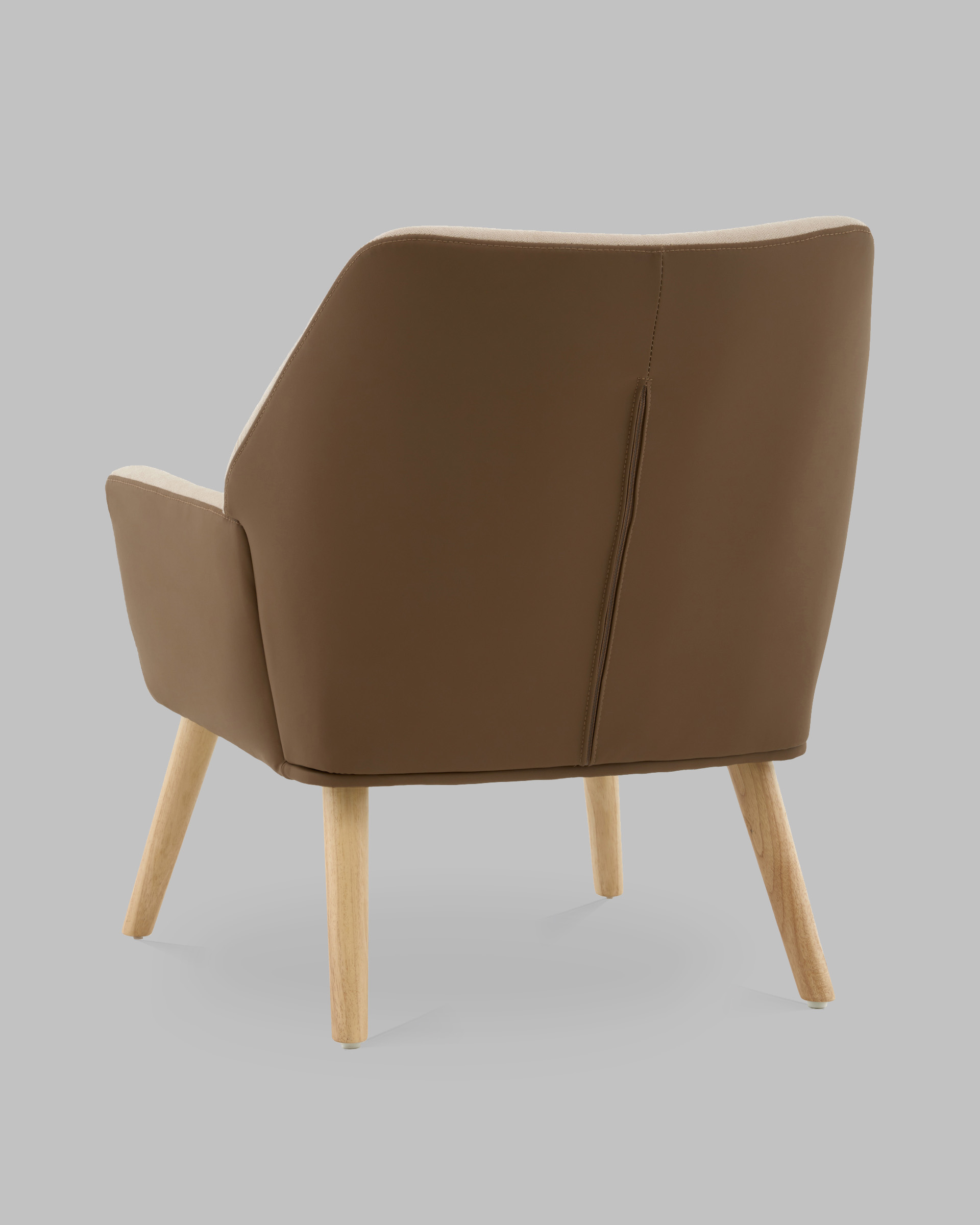 Кресло Харви бежевый с коричневой экокожей деревянные ножки