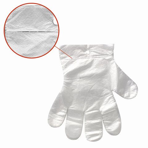 Перчатки полиэтиленовые одноразовые, ОТРЫВНЫЕ, КОМПЛЕКТ 50 пар (100 шт.) размер М, LAIMA, 607354