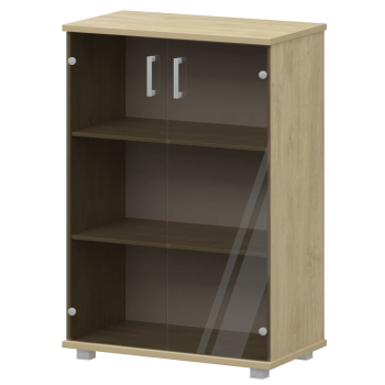 Стеллаж низкий закрытый со стеклянными фасадами Аргентум "НТ-480;НТ-601.2стл" Баттл Рок