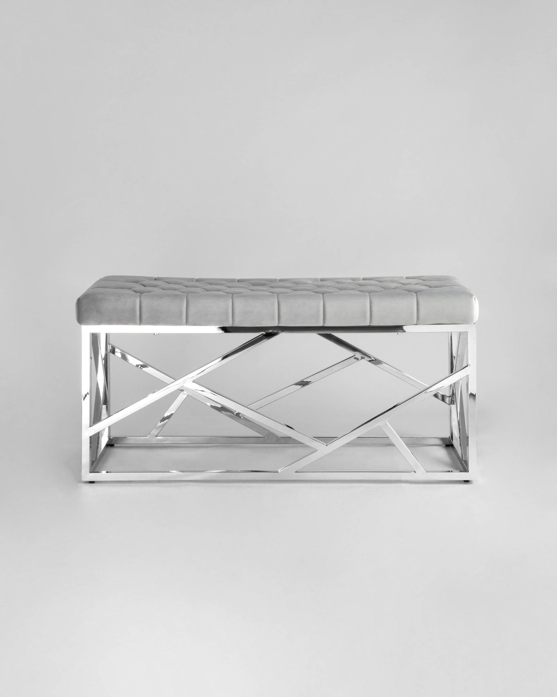 Банкетка-скамейка АРТ ДЕКО велюр серый сталь серебро