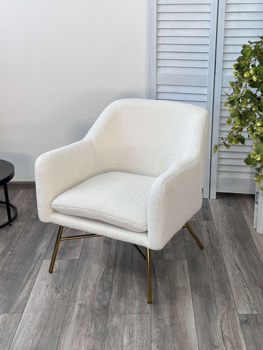 Кресло SHEEP NINI-01 Белый, teddy / золотой каркас