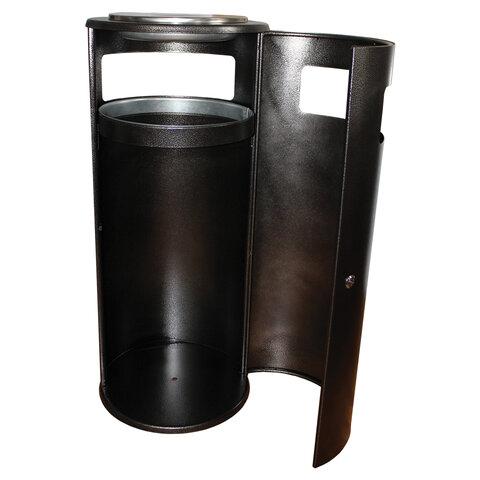 Урна уличная с пепельницей, кольцом для мешка, створка с замком, 955х455х455 мм, 70 литров, черная, "Метрополь-2"